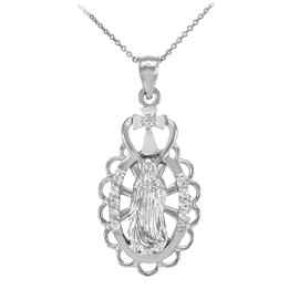 White Gold Virgin Mary Guadalupe Pendant Necklace