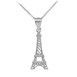 White Gold Eiffel Tower Pendant Necklace