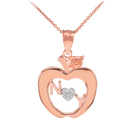 Rose Gold New York Big Apple Diamond Pendant Necklace