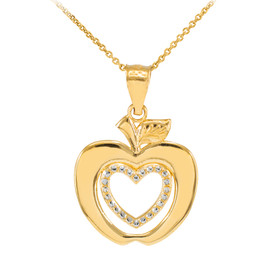 Gold Apple Heart Pendant Necklace