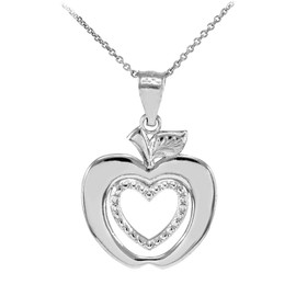 White Gold Apple Heart Fancy Pendant Necklace