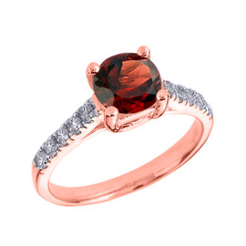 Rose Gold Diamond and Garnet Solitaire Engagement Ring