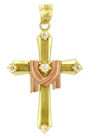 Yellow Gold Cross Pendant - The Lamb Two Tone Cross