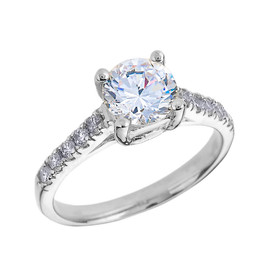 White Gold Diamond and White Topaz Solitaire Engagement Ring