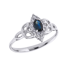 White Gold Diamond and Oval Sapphire Trinity Knot Proposal Ring