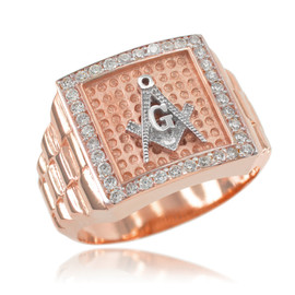 Rose Gold Watchband Design Men's Masonic CZ Ring