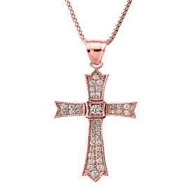 14k Rose Gold Diamond Cross Pendant Necklace