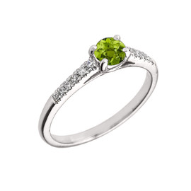 White Gold Diamond and Peridot Engagement Proposal Ring