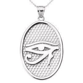 White Gold Eye of Horus Oval Pendant Necklace