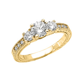 Yellow Gold Art Deco CZ Engagement Proposal Ring