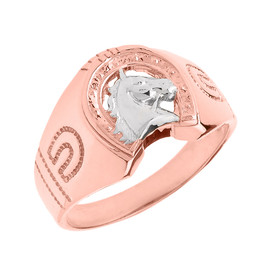 Rose Gold Horseshoe with Horse Head Men's Ring