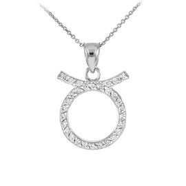 14K White Gold Taurus Zodiac Sign Diamond Pendant Necklace