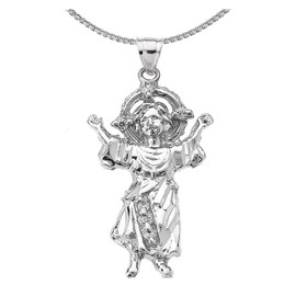 Sterling Silver Baby Jesus Cubic Zirconia Pendant Necklace