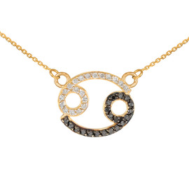 14K Gold Cancer Zodiac Sign Black Diamond Necklace