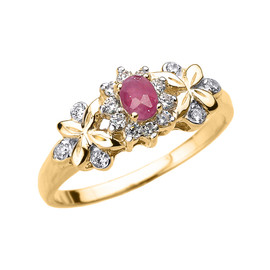 Yellow Gold Oval Ruby and Diamond Engagement Ring