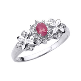 White Gold Oval Ruby and Diamond Engagement Ring