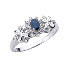 White Gold Oval Sapphire and Diamond Engagement Ring