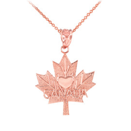 Rose Gold Maple Leaf CANADA Heart Pendant Necklace