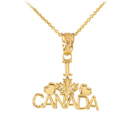 Polished Yellow Gold I Love CANADA Pendant Necklace