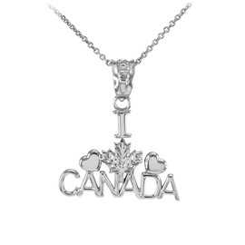Polished White Gold I Love CANADA Pendant Necklace
