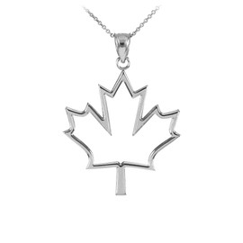 White Gold Open Design Maple Leaf Pendant Necklace