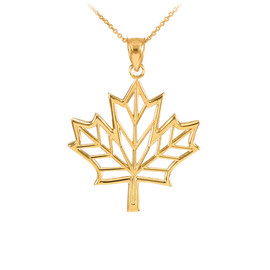 Polished Gold Open Design Maple Leaf Pendant Necklace