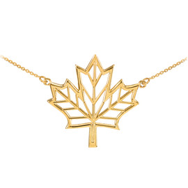 Polished 14k Yellow Gold Open Design Maple Leaf Necklace