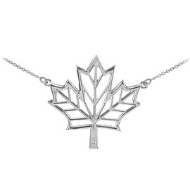 Polished 14k White Gold Open Design Maple Leaf Necklace