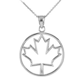 White Gold Maple Leaf Open Design Pendant Necklace