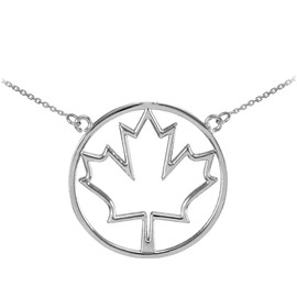 14k White Gold Open Design Maple Leaf Necklace