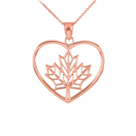 Rose Gold Maple Leaf Open Heart Pendant Necklace