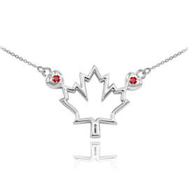 14k White Gold Open Design Maple Leaf Ruby Necklace