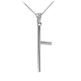 White Gold Police Nightstick Baton Pendant Necklace