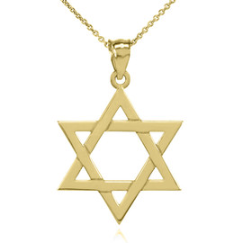 Solid Yellow Gold Jewish Star of David Pendant Necklace (Medium)