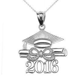 925 Sterling Silver Class of 2016 Graduation Cap Pendant Necklace with Diamond