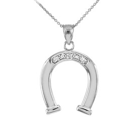 White Gold Lucky Horseshoe Pendant Necklace with Diamonds