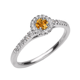 White Gold Diamond and Citrine Dainty Engagement Proposal Ring