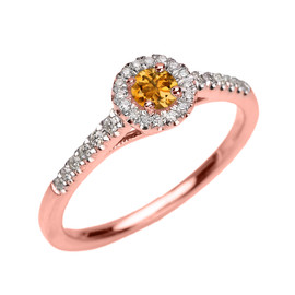 Rose Gold Diamond and Citrine Dainty Engagement and Proposal Ring