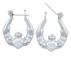 925 Sterling SIlver Polished Claddagh Hoop Earring