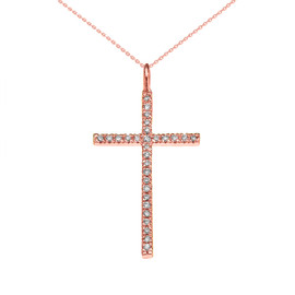 Rose Gold Dainty Cubic Zirconia Cross Pendant Necklace