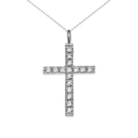 Elegant White Gold Diamond Cross Pendant Necklace