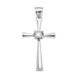 Beautiful White Gold Solitaire Diamond Cross Dainty Pendant Necklace