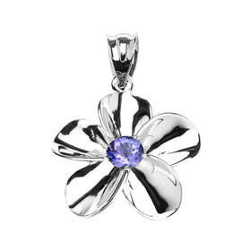 Sterling Silver Hawaiian Plumeria Tanzanite Pendant Necklace