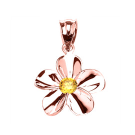 Rose Gold Hawaiian Plumeria Citrine Dainty Pendant Necklace