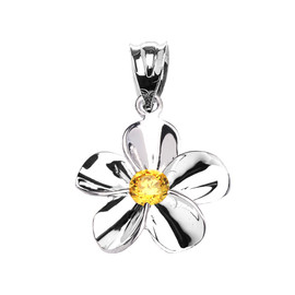 Sterling Silver Hawaiian Plumeria Citrine Dainty Pendant Necklace