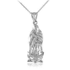 White Gold Our Lady of Guadalupe Miraculous Pendant Necklace