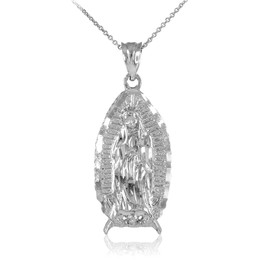 White Gold Blessed Our Lady of Guadalupe Pendant Necklace