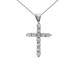 Cubic Zirconia Cross White Gold Pendant Necklace