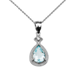 White Gold Aquamarine and Diamond Pendant Necklace