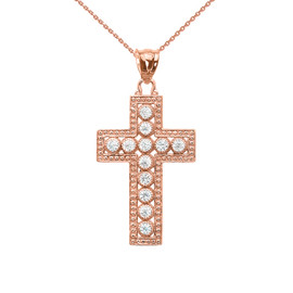 Rose Gold Cross Pendant Necklace With Cubic Zirconia